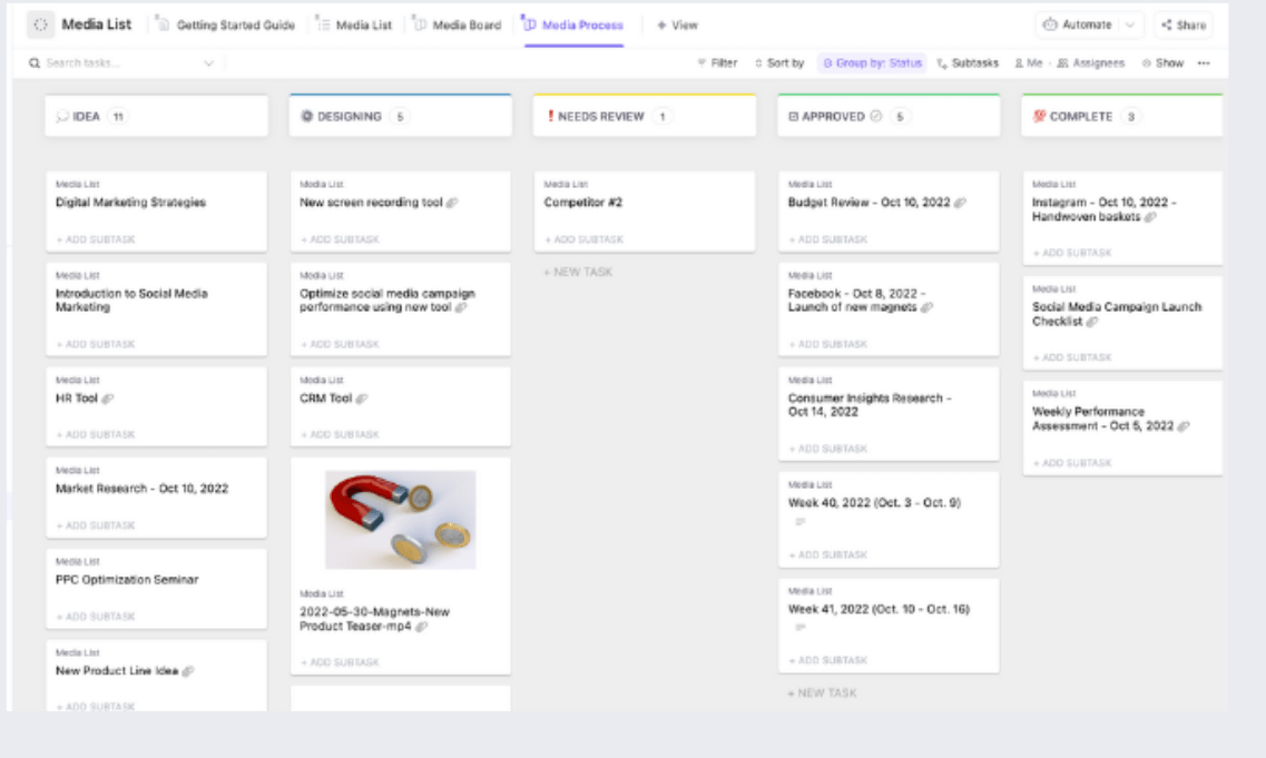 Plantilla de lista de medios ClickUp