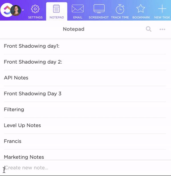 ClickUp Notepad Feature