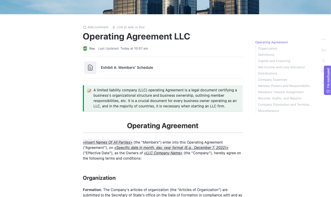 ClickUp Operating Agreement Template