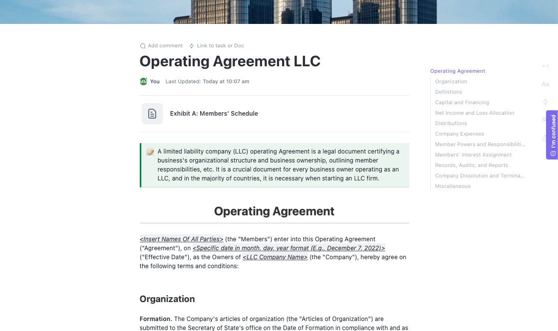 ClickUp Operating Agreement Template  