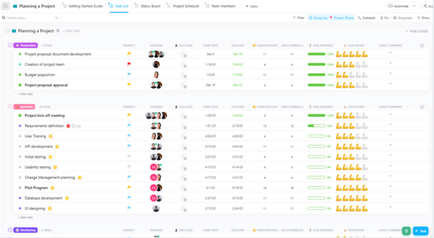 ClickUp Merencanakan Template Proyek