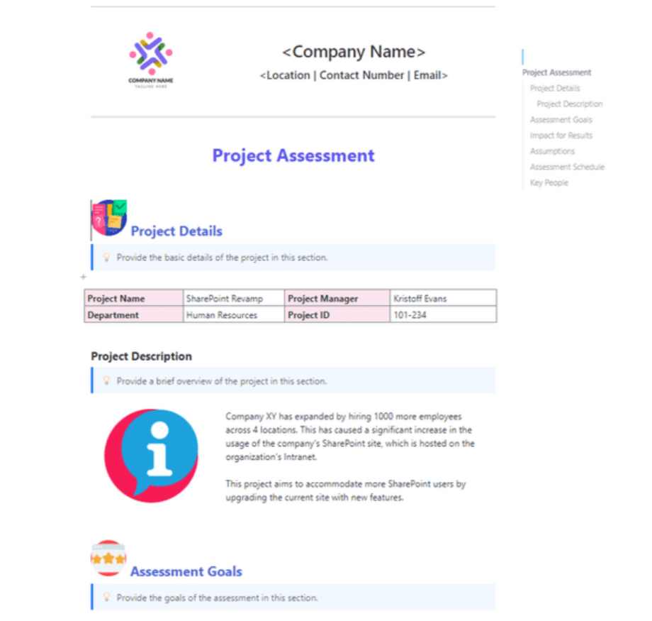 ClickUp Project Assessment Template