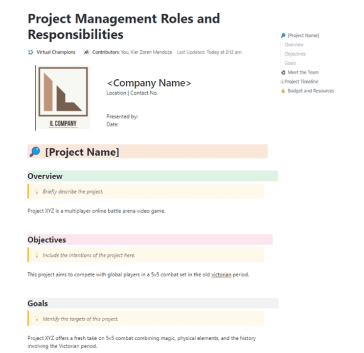 ClickUp Project Management Roles and Responsibilities Template