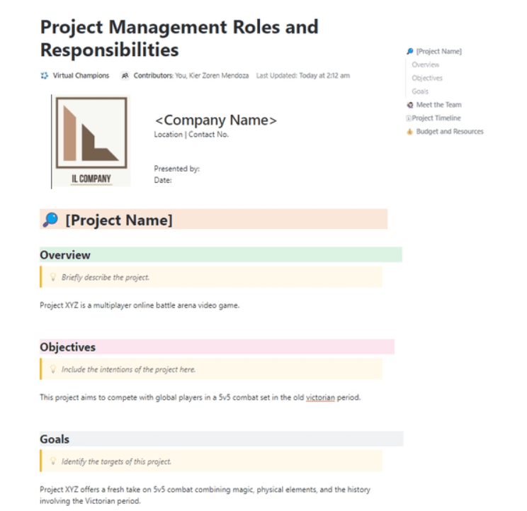 Use the ClickUp Project Management Roles and Responsibilities Template to organize your team and define their duties