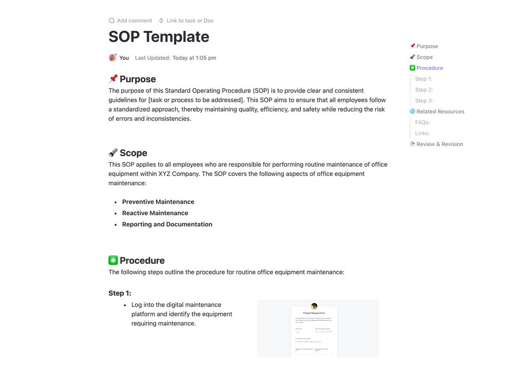 ClickUp Purchasing Raw Materials SOP Template