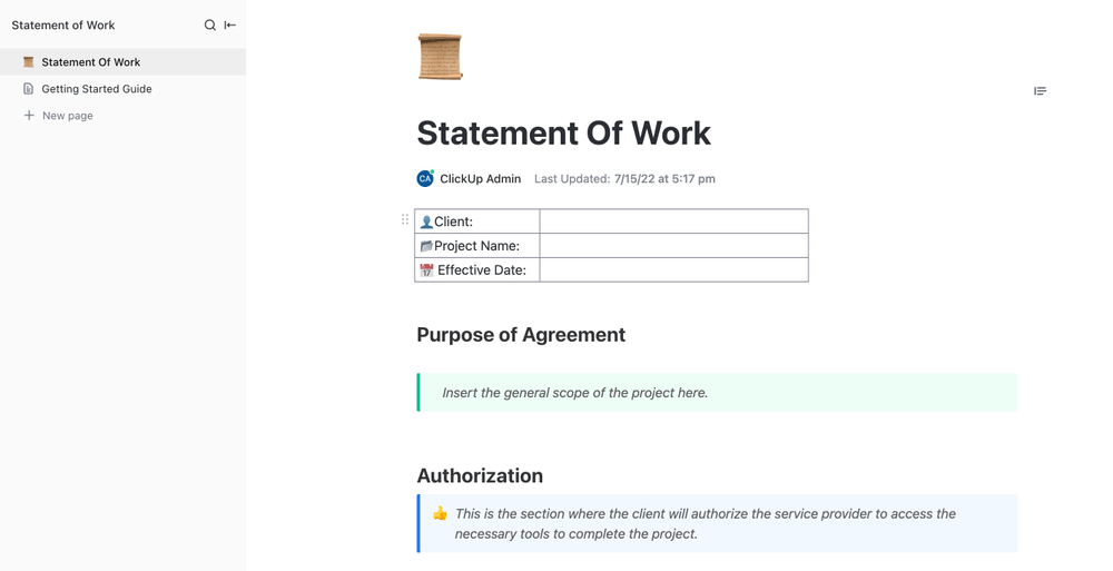 ClickUp RFP Statement of Work Template