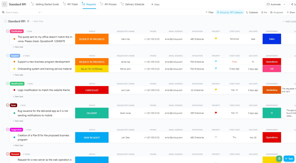 ClickUp Standard RFI Template