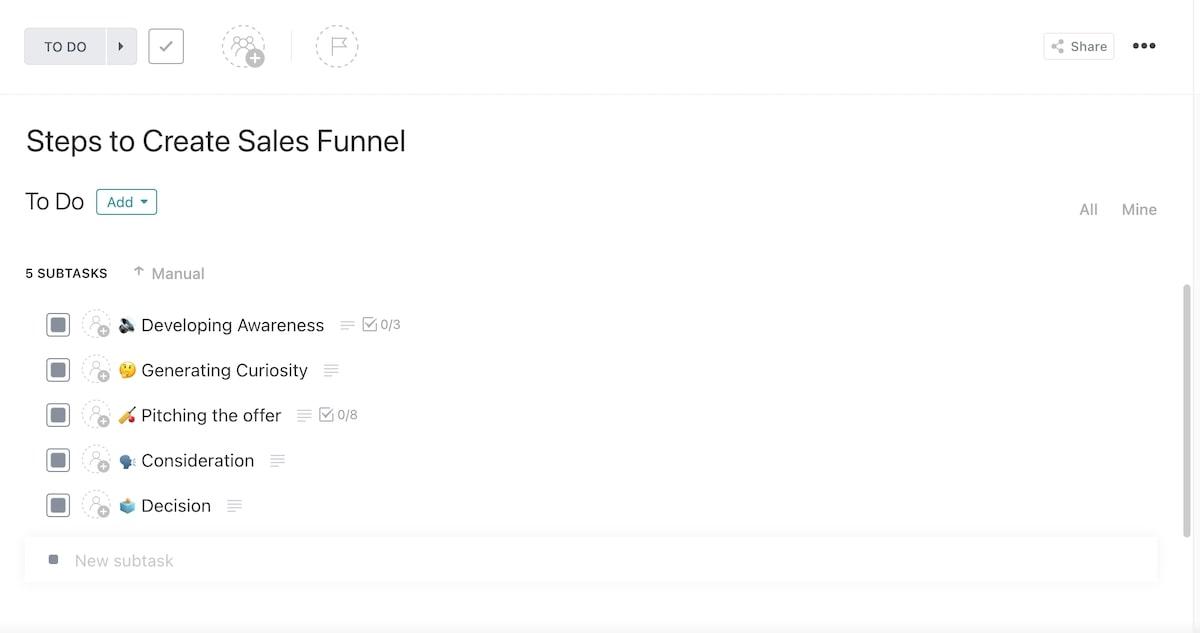 ClickUp Steps to Create Sales Funnel Template