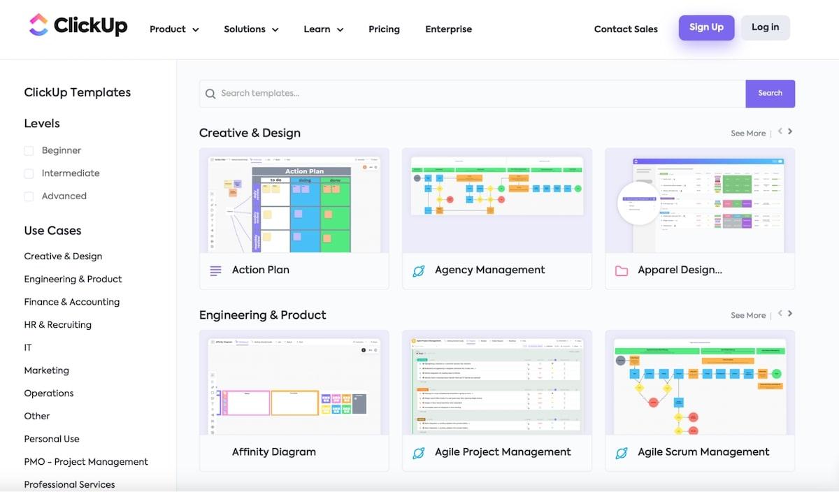 Screenshot of ClickUp Templates