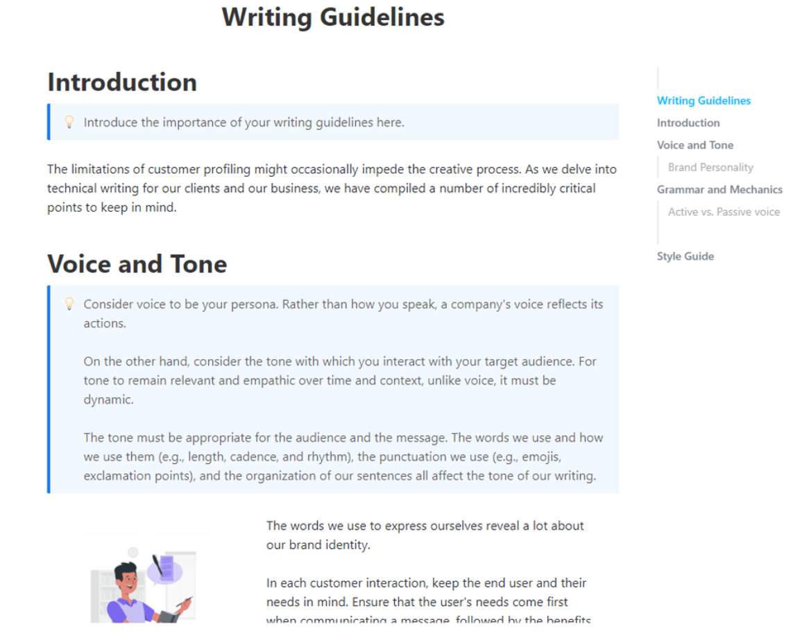 ClickUp's Writing Guidelines Template is designed to help ensure consistent writing across your organization.