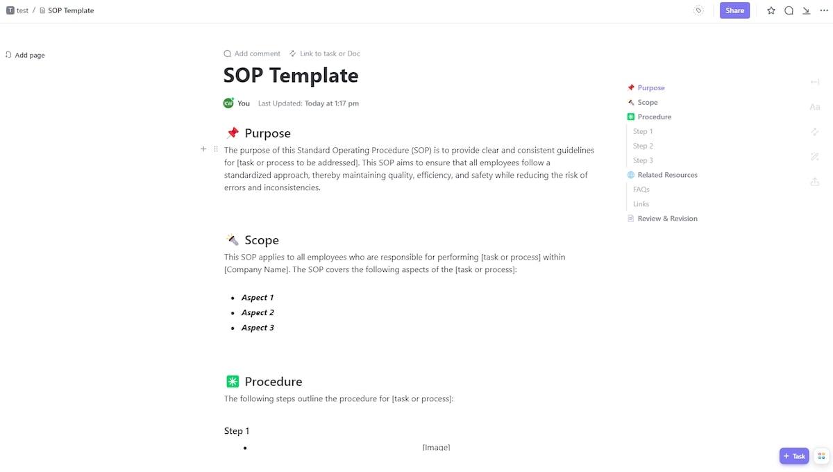 ClickUp Project Handover SOP Template