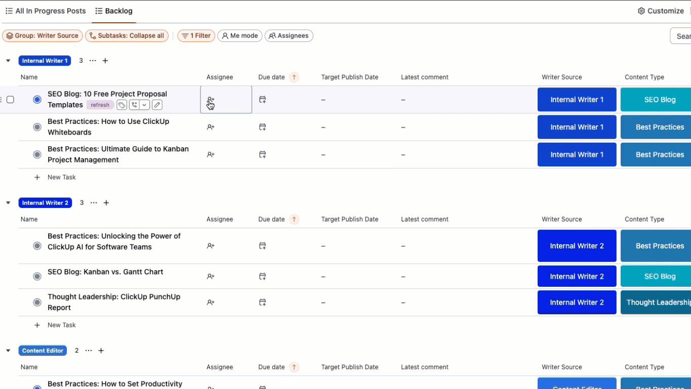 Details toevoegen aan de content backlog in ClickUp