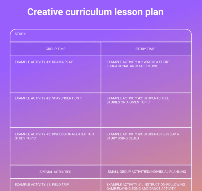 Creative Curriculum Lesson Plan Template by Pumble