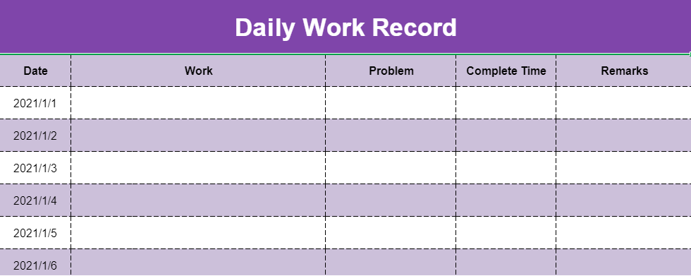 Daily Work Record Template by WPS Template