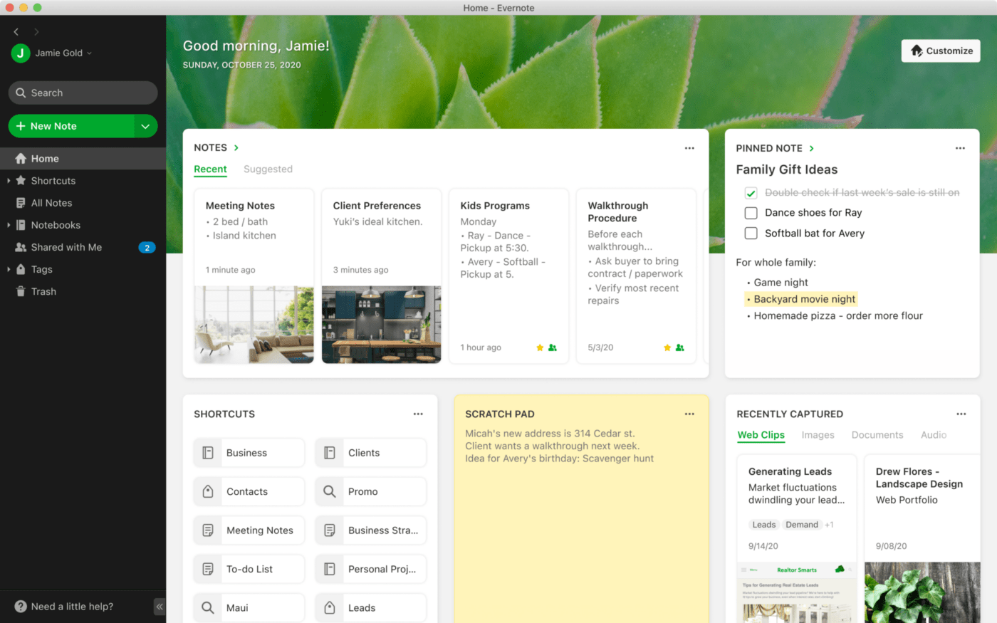 Evernote Dashboard