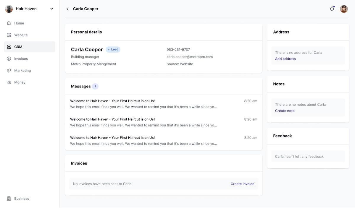 Outils d'IA pour le CRM : capture d'écran du CRM de Durable