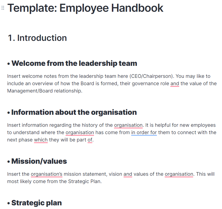 Mitarbeiterhandbuch Vorlage von Almanac.io