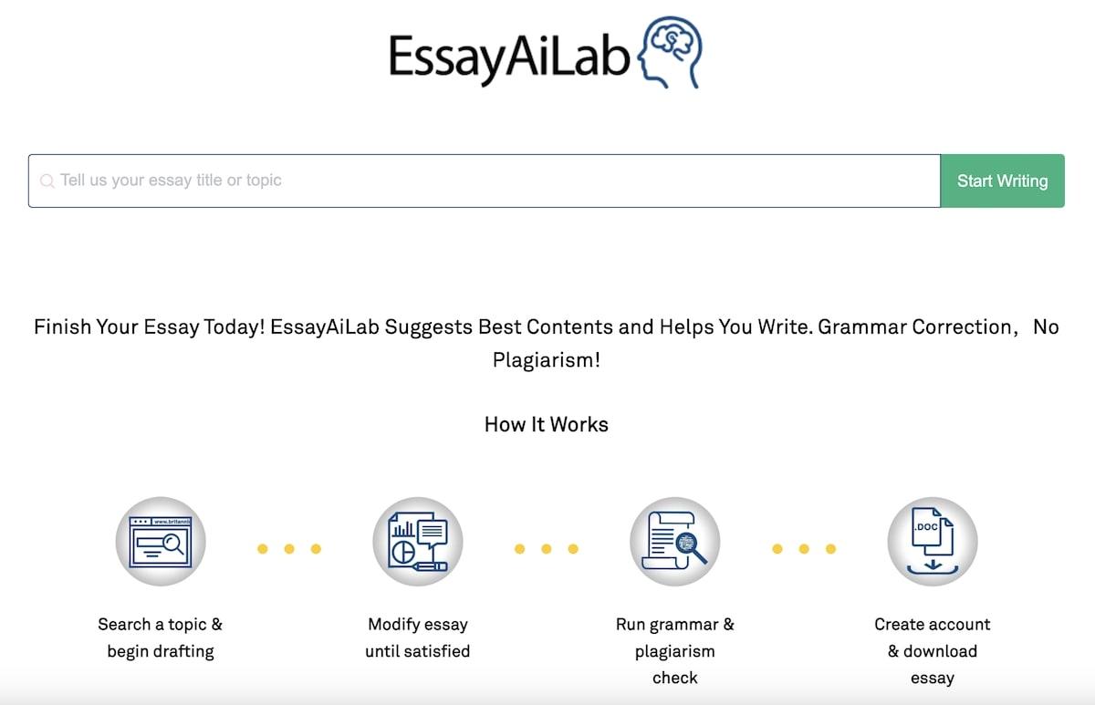 Apps that write essays for you: screenshot of EssayAiLab's search tool