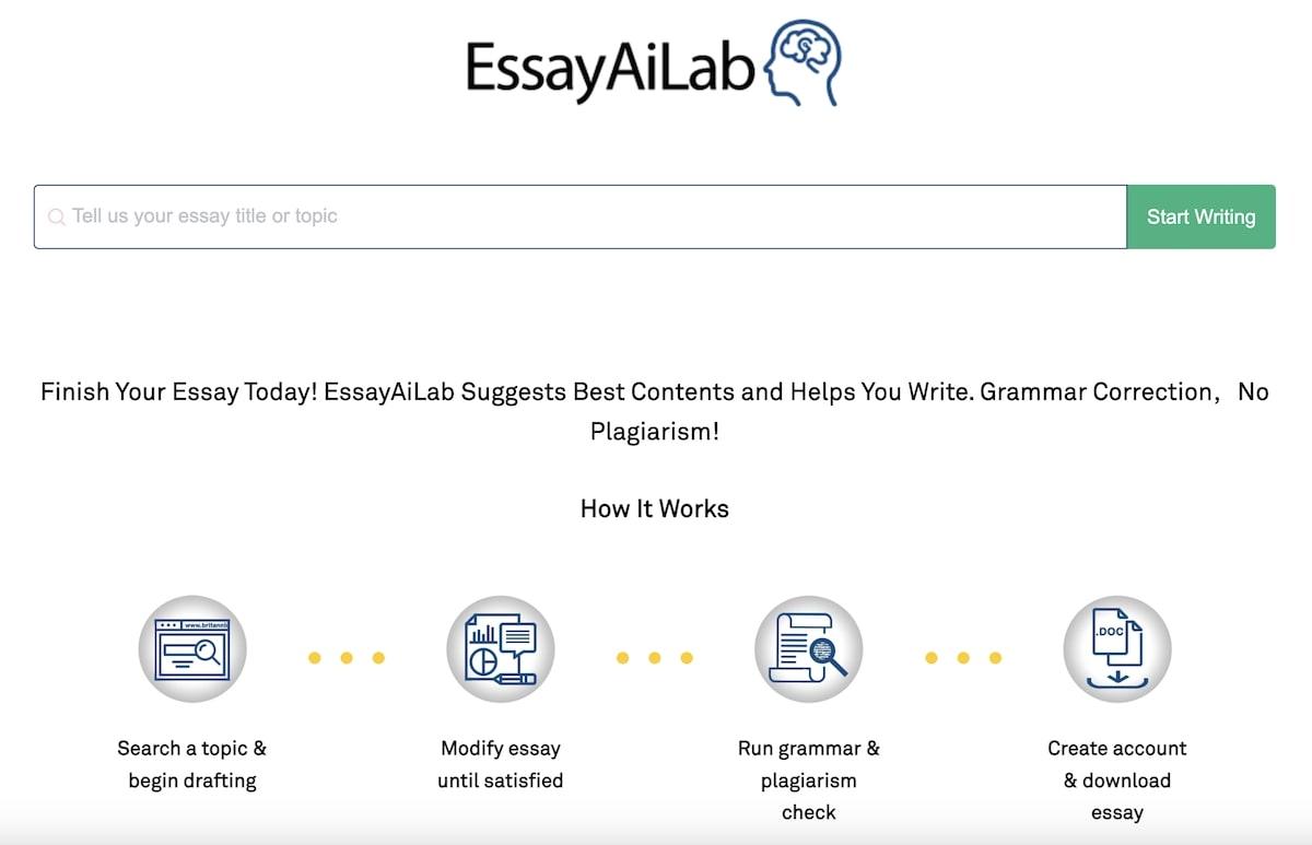 Aplicativos que escrevem redações para você: captura de tela da ferramenta de pesquisa do EssayAiLab