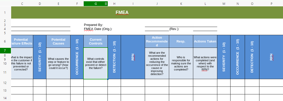 시각적 패러다임별 엑셀 FMEA 템플릿 1