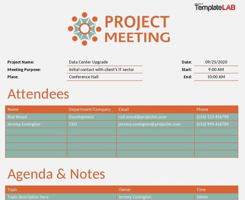 meeting minute template excel