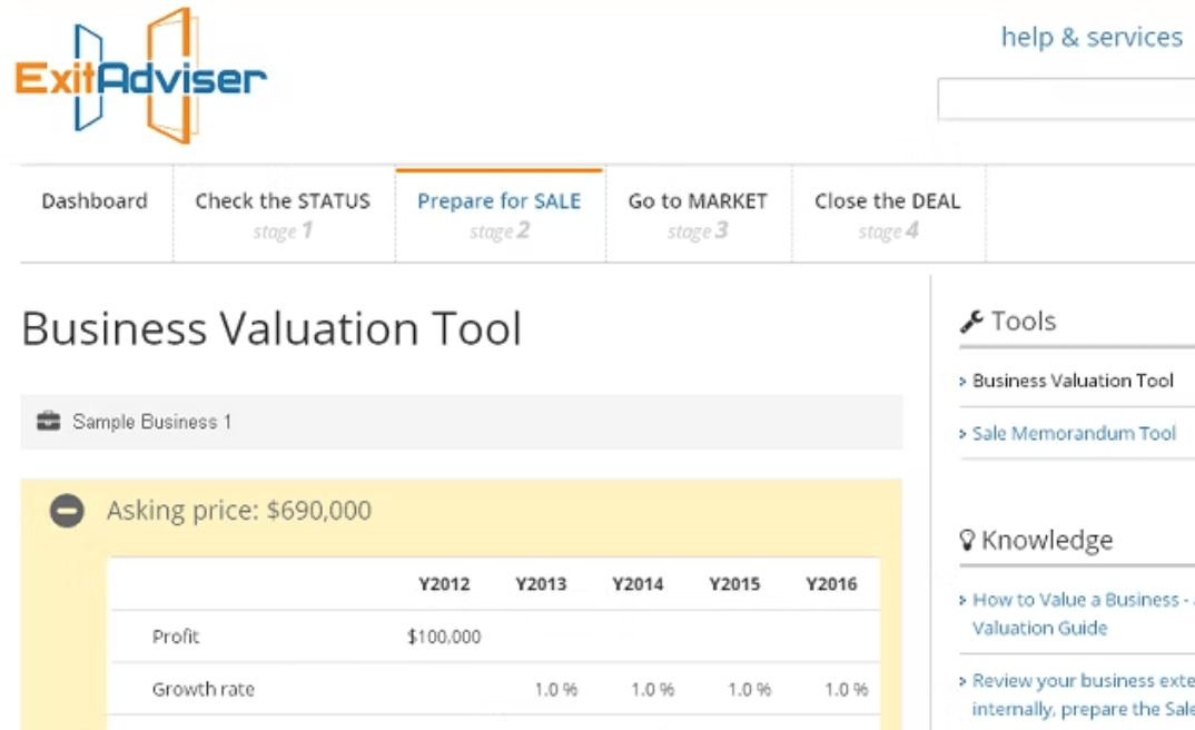ExitAdvisor Valuation Tool