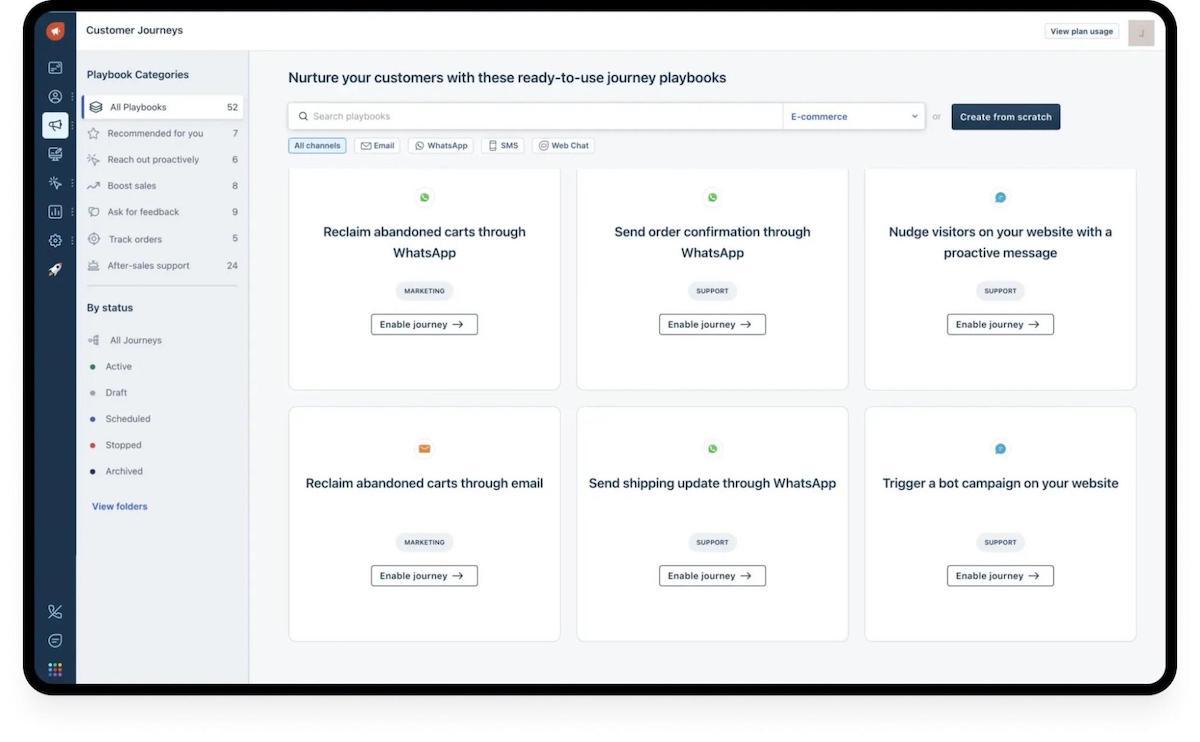 Captura de tela dos Playbooks do Freshmarketer