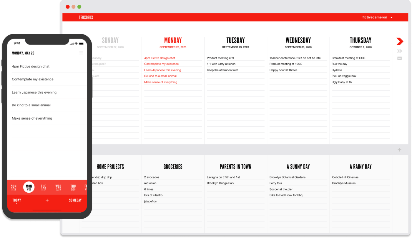 Painel de controle do TeuxDeux