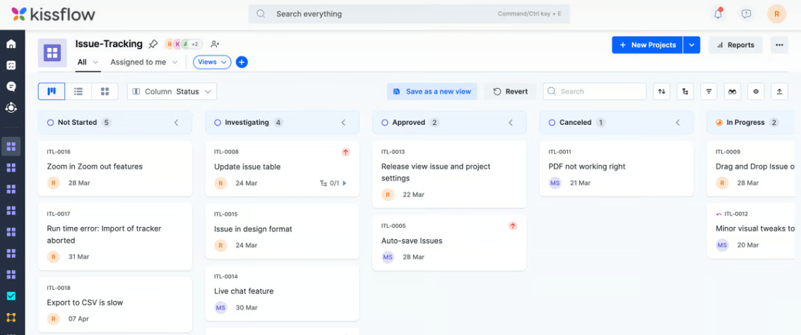 Tampilan papan Kanban Kissflow