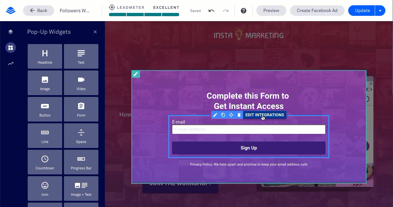 Ejemplo de configuración del formulario de Leadpages