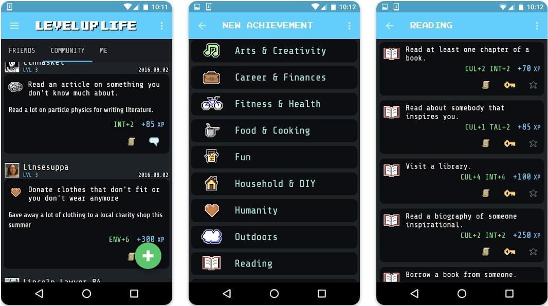 Level Up Life App Errungenschaften und Liste der Aufgaben Feature