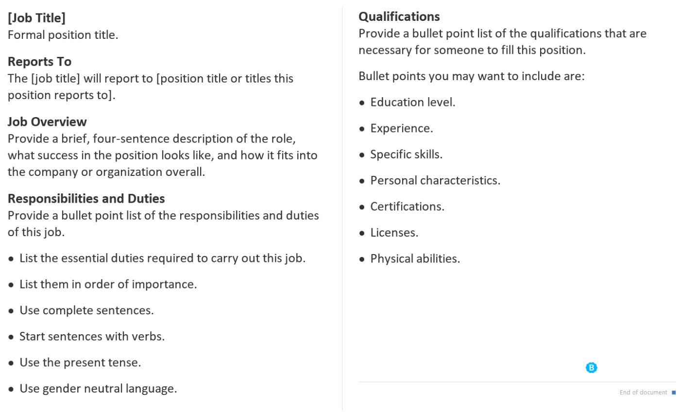 Modelo de descrição de cargo do Microsoft Word da Betterteam