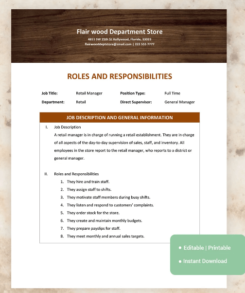 Microsoft Word Job Roles and Responsibilities Template by Template.net