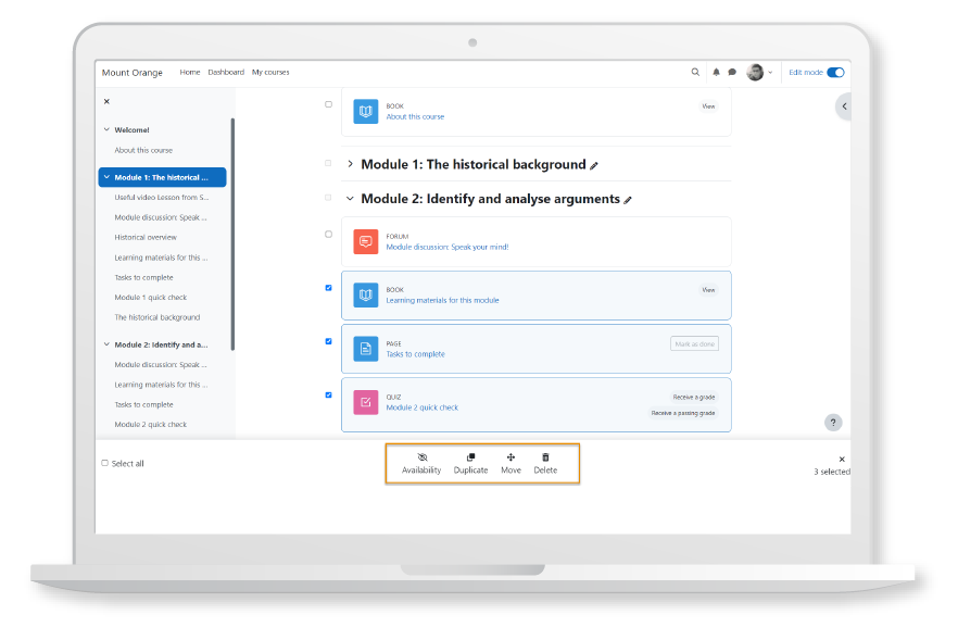 Painel de controle do Moodle