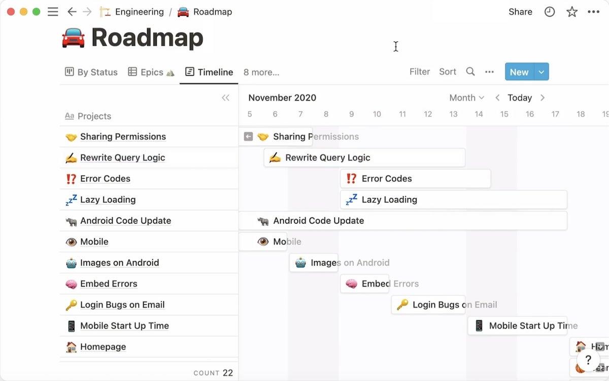 Screenshot of Notion's roadmap