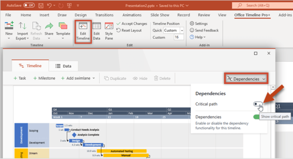 Office Timeline Critical Path