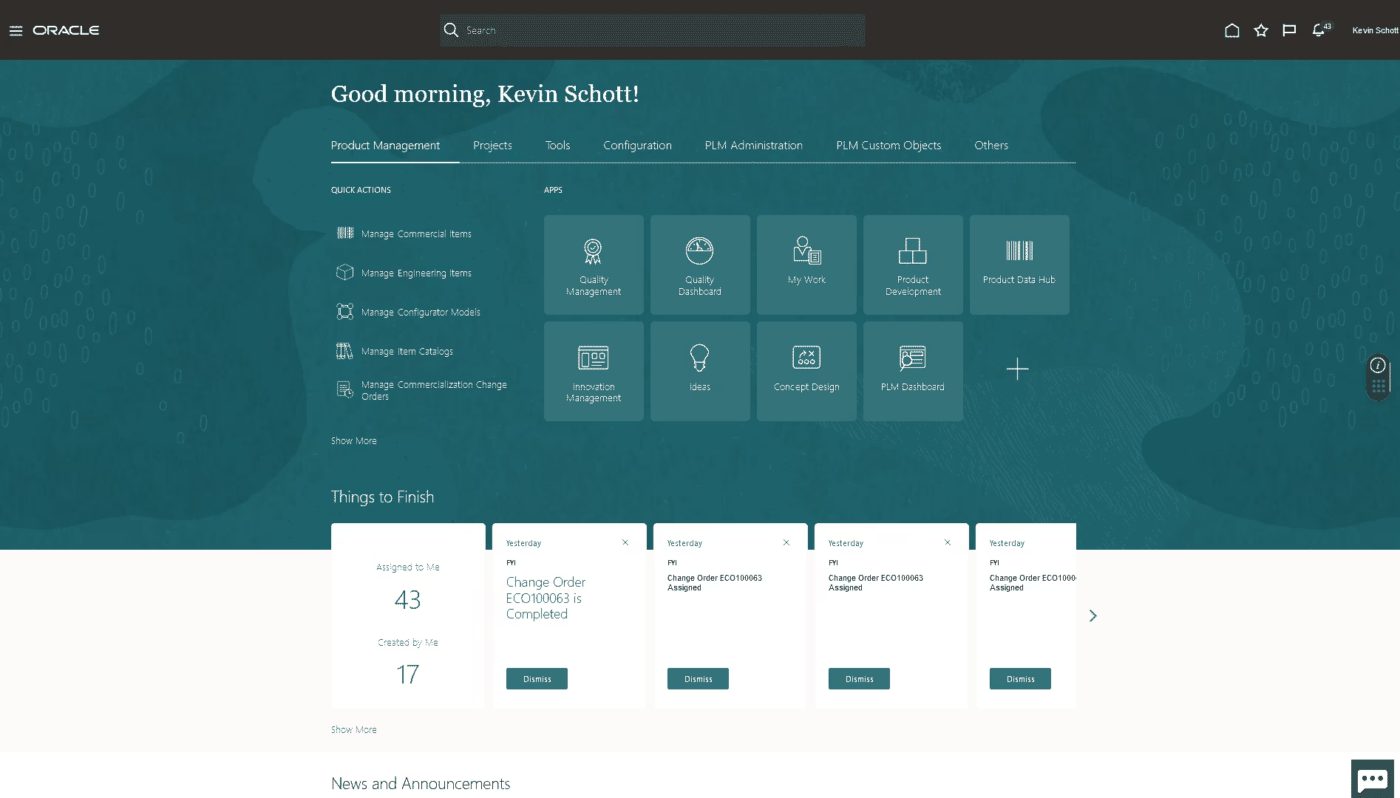 Tableau de bord Oracle Fusion Cloud