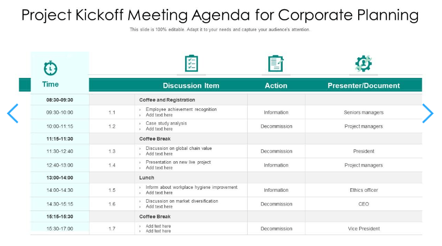 PowerPoint Unternehmensprojekt-Auftaktvorlage von SlideTeam