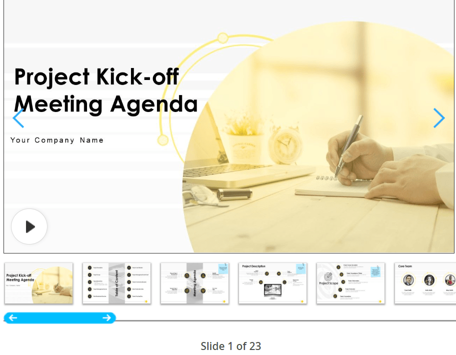 PowerPoint Projekt Kickoff Meeting Vorlage für die Tagesordnung von SlideTeam