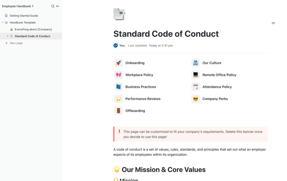 Create a useful guide for employees using ClickUp's Advanced Employee Handbook Template