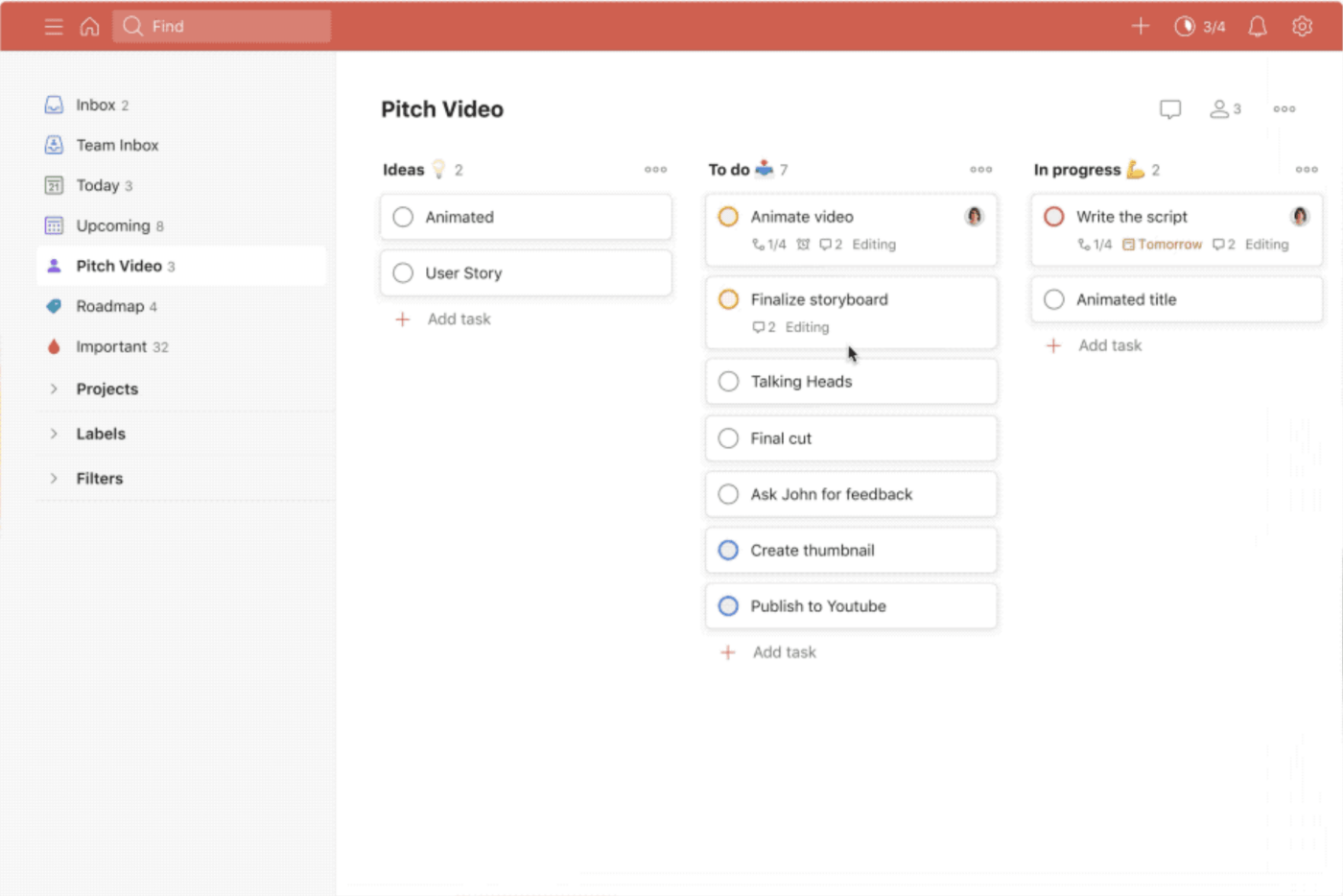 Todoist Board View Beispiel