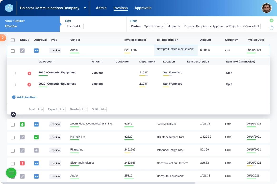 Outils d'IA pour la comptabilité : capture d'écran des factures de Vic.ai