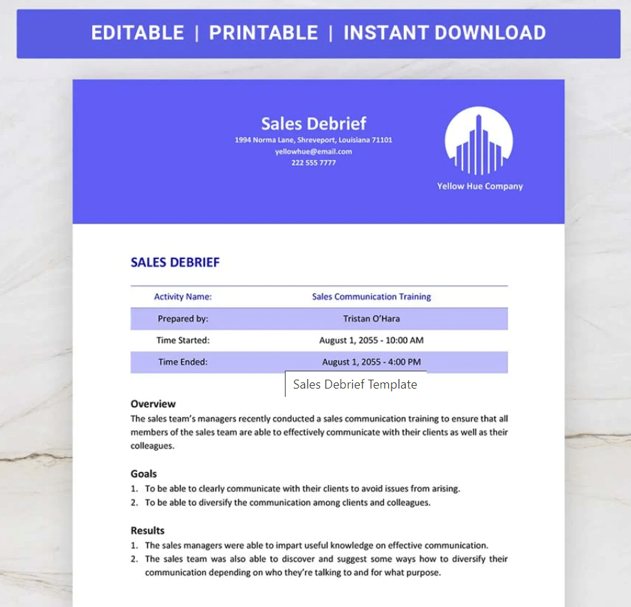 Word Sales Debrief Template by Template.net