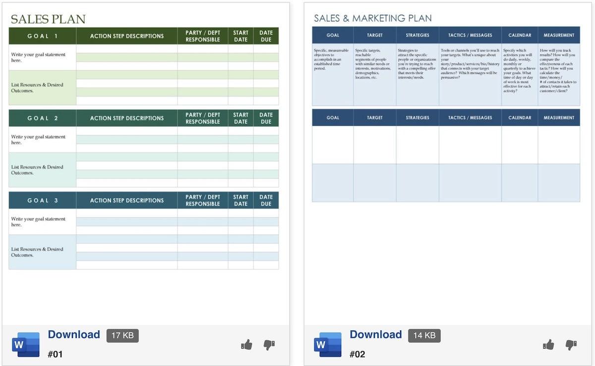 sales plan excel template