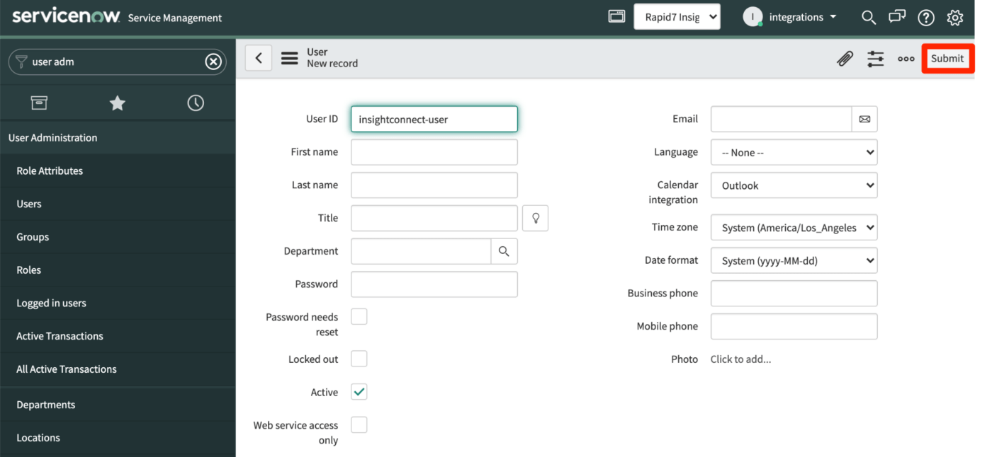 Painel de controle do ServiceNow