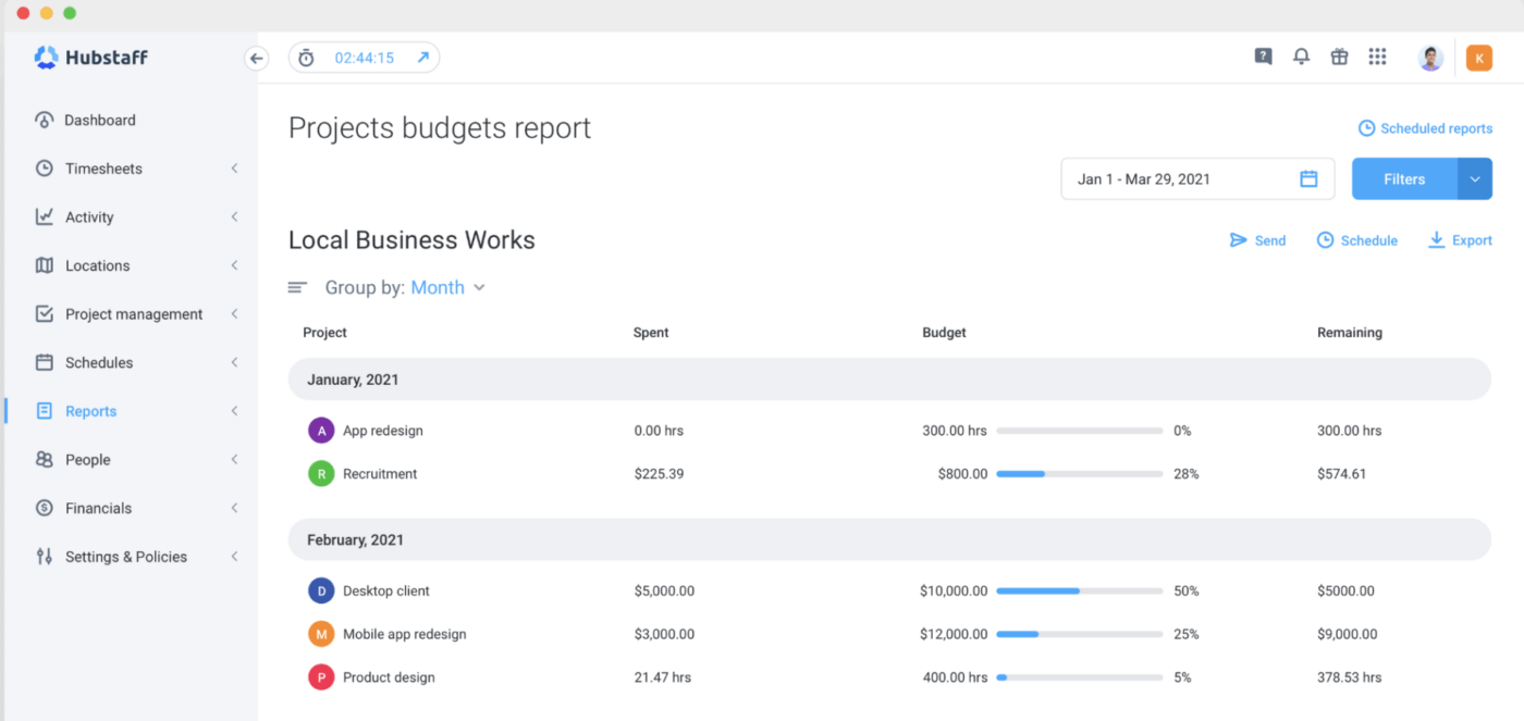 Employee productivity tracking tools from Hubstaff