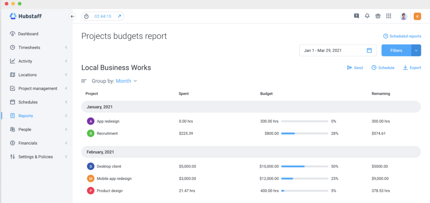 RescueTime Alternatives: Hubstaff's Reports page