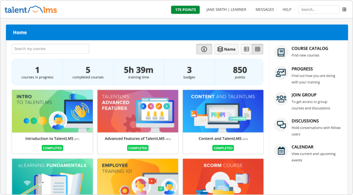 Painel de controle do TalentLMS