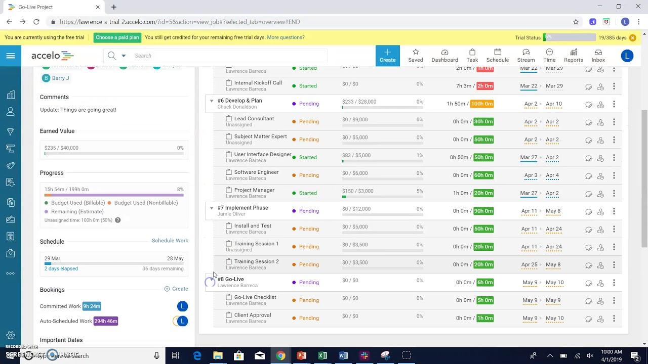 Painel de controle do Accelo