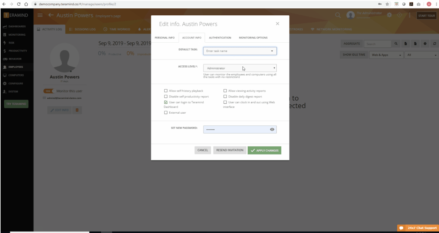 Ferramentas de controle de produtividade dos funcionários da Teramind